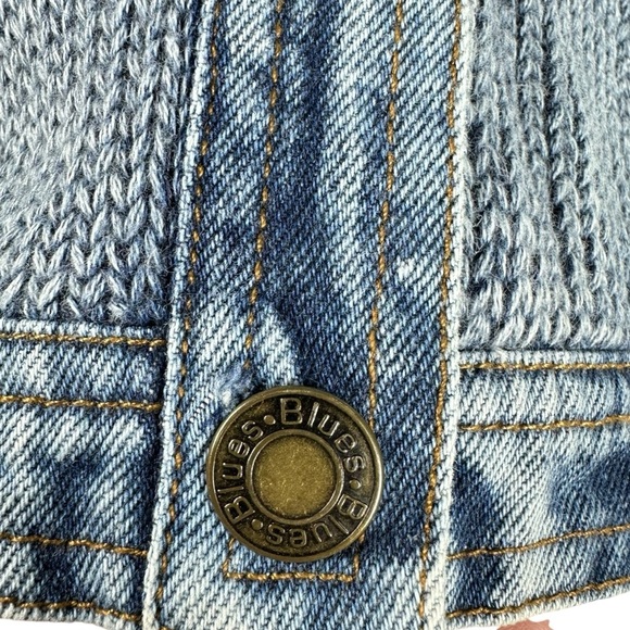 VINTAGE PBJ BLUES Size Large Washed Blue Button Down V-Neck Vest Cable Knit - Picture 3 of 8